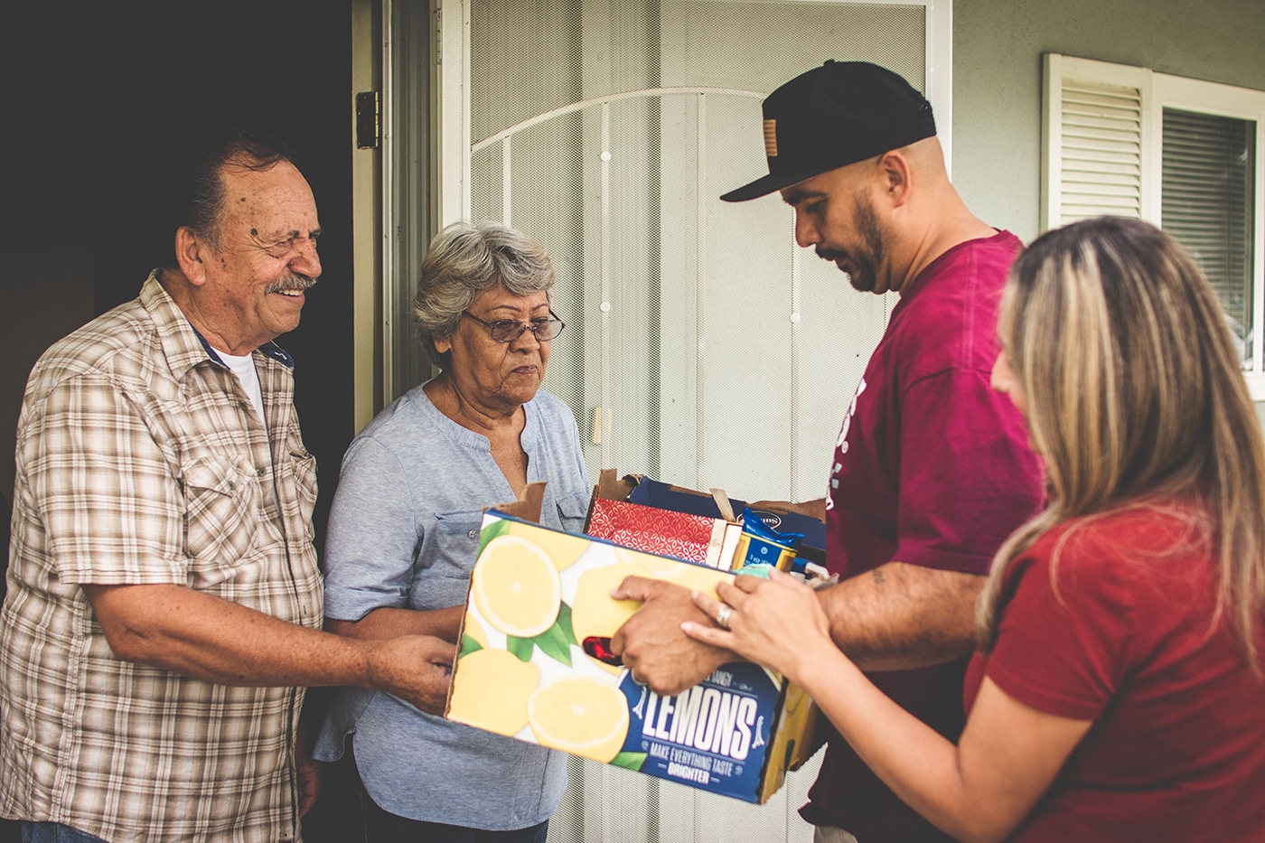 Volunteers helping those in need.