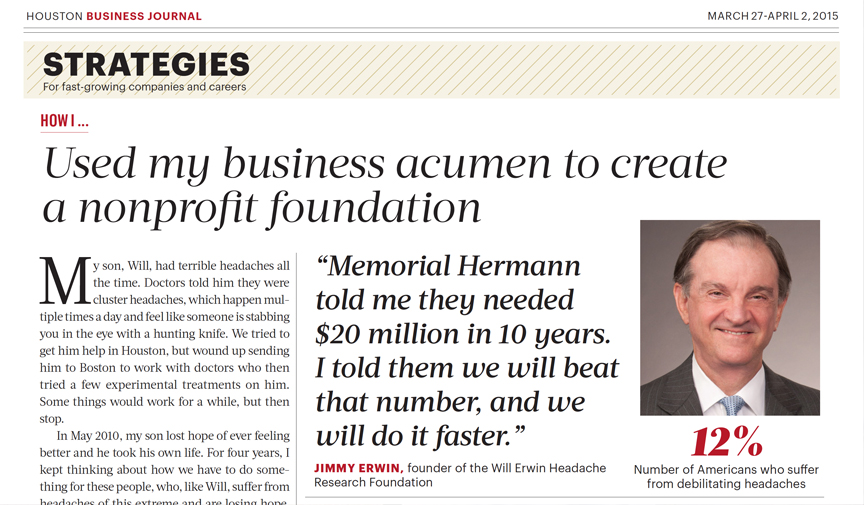 Houston Business Journal Highlights our Mission | Will Erwin Headache ...