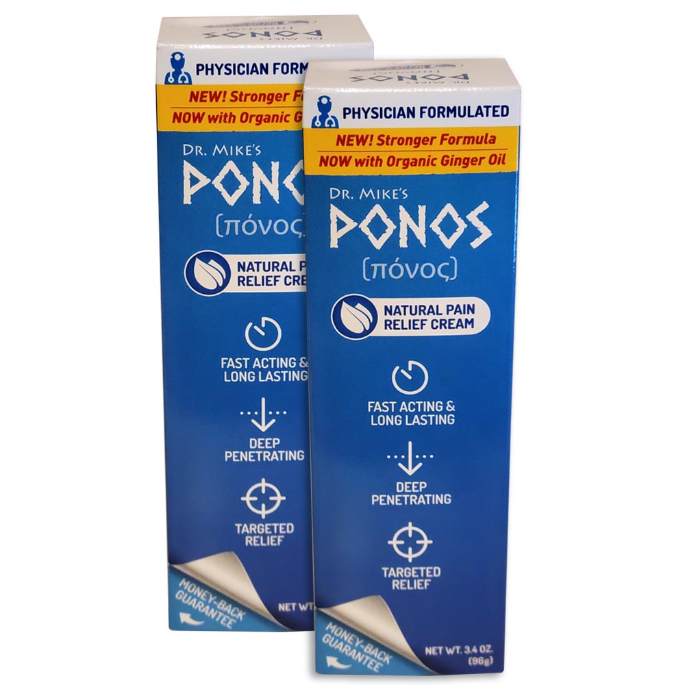 two tubes of Ponos Pain Relief Cream