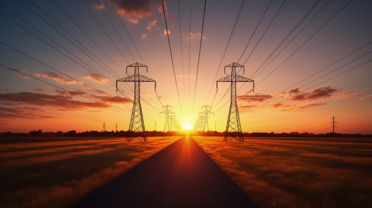 power lines at sunset